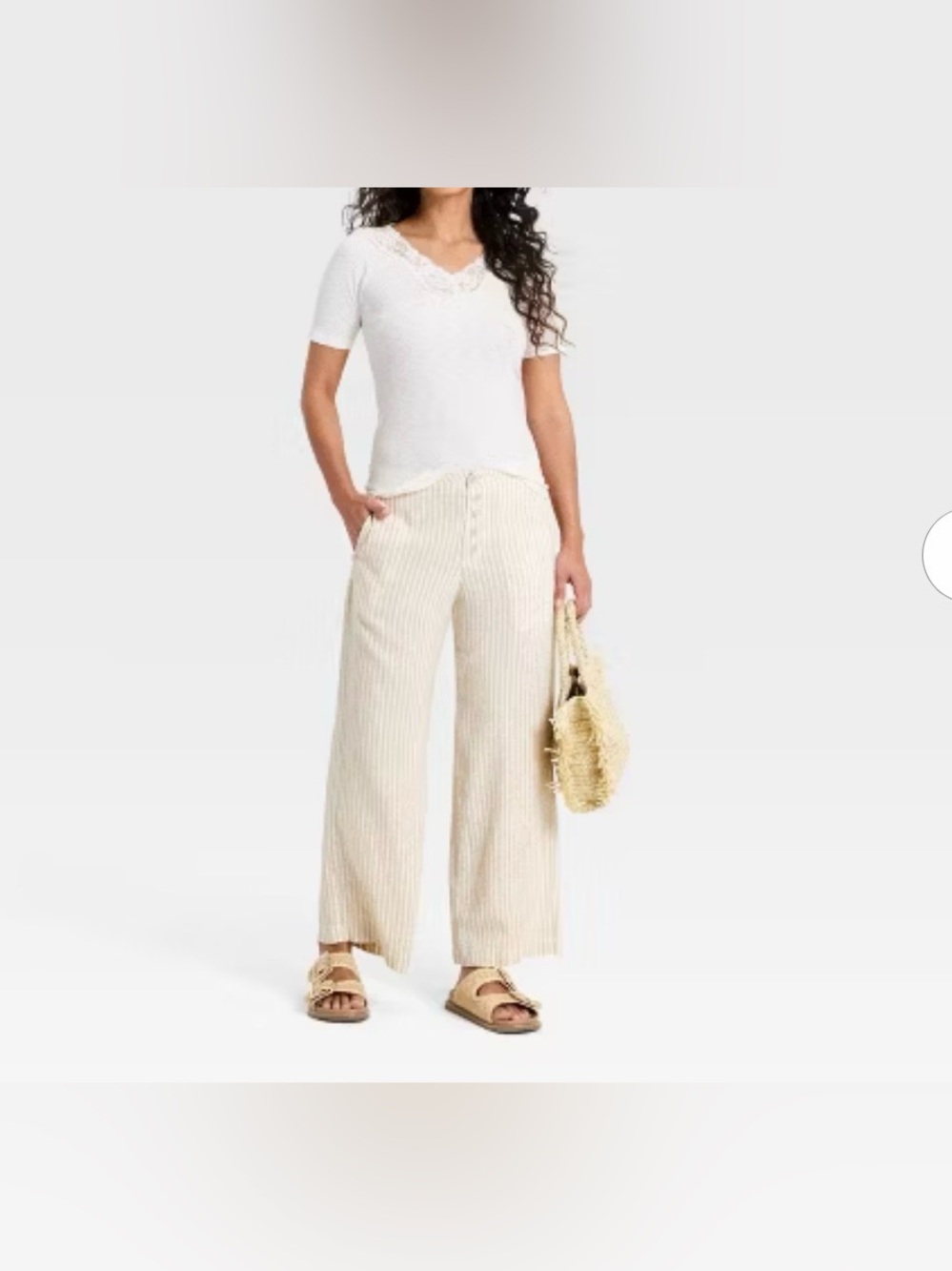 Mid-Rise Linen Straight Leg Pull-On Pants - Universal Thread™ Tan Striped M